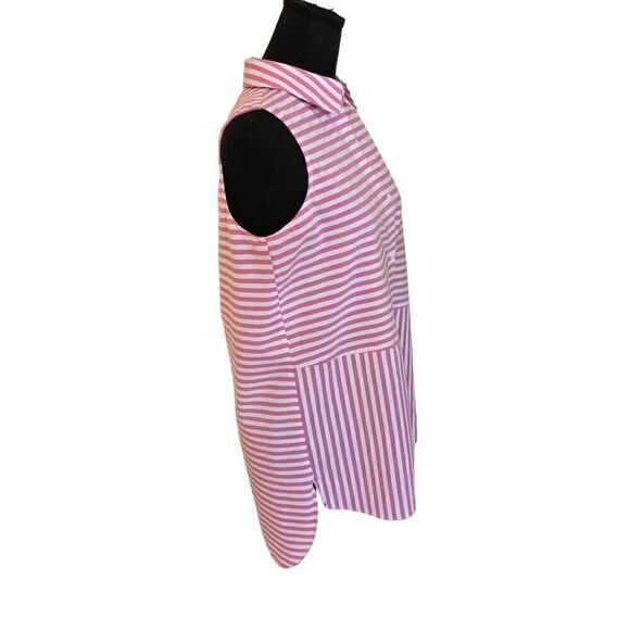 Vince Camuto Womens Pink White Striped Sleeveless Cotton Blend Blouse Small - Picture 4 of 10